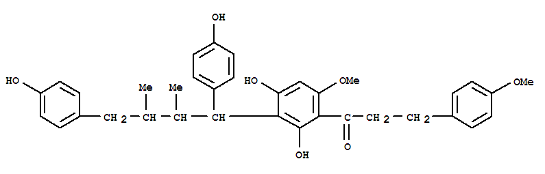Molecular Structure of 121781-35-9 (1-Propanone,1-[3-[1,4-bis(4-hydroxyphenyl)-2,3-dimethylbutyl]-2,4-dihydroxy-6-methoxyphenyl]-3-(4-methoxyphenyl)-(9CI))