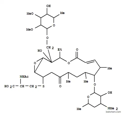 Molecular Structure of 121842-66-8 (L-Cysteine,N-acetyl-S-[(1R,2S,3R,6E,8S,9S,10S,12R,16R)-2-[[(6-deoxy-2,3-di-O-methyl-b-D-allopyranosyl)oxy]methyl]-3-ethyl-2-hydroxy-8,10,12-trimethyl-5,13-dioxo-9-[[3,4,6-trideoxy-3-(dimethylamino)-b-D-xylo-hexopyranosyl]oxy]-4,17-dioxabicyclo[14.1.0]heptadec-6-en-15-yl]-(9CI))