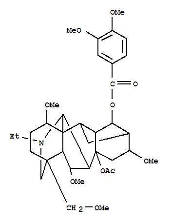 Molecular Structure of 121880-21-5 (Aconitane-8,14-diol,20-ethyl-1,6,16-trimethoxy-4-(methoxymethyl)-, 8-acetate14-(3,4-dimethoxybenzoate), (1a,6a,14a,16b)- (9CI))