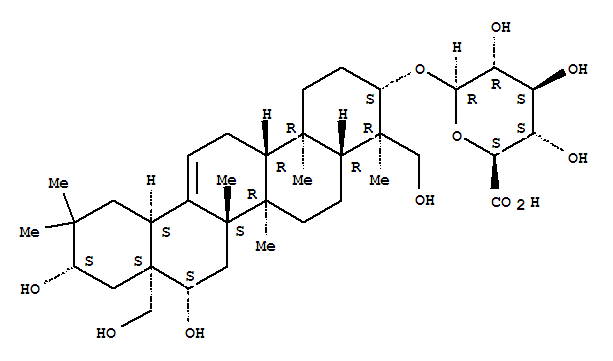 Molecular Structure of 121903-97-7 (b-D-Glucopyranosiduronic acid, (3b,4a,16b,21b)-16,21,23,28-tetrahydroxyolean-12-en-3-yl(9CI))