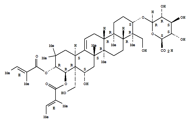 Molecular Structure of 121903-99-9 (b-D-Glucopyranosiduronic acid, (3b,4a,16b,21b,22a)-16,23,28-trihydroxy-21,22-bis[[(2E)-2-methyl-1-oxo-2-butenyl]oxy]olean-12-en-3-yl(9CI))