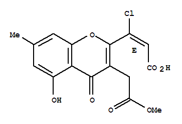Molecular Structure of 121927-79-5 (4H-1-Benzopyran-3-aceticacid, 2-[(1E)-2-carboxy-1-chloroethenyl]-5-hydroxy-7-methyl-4-oxo-, a-methyl ester (9CI))