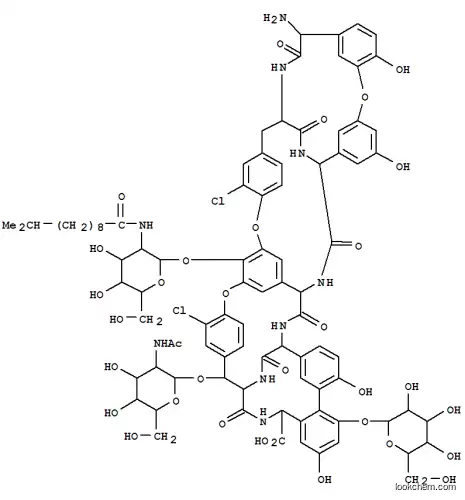 Molecular Structure of 122068-02-4 (Ristomycin A aglycone, 34-O-2-(acetylamino)-2-deoxy-.beta.-D-glucopyranosyl-22,31-dichloro-7-demethyl-64-O-demethyl-19-deoxy-56-O-2-deoxy-2-(10-methyl-1-oxoundecyl)amino-.beta.-D-glucopyranosyl-42-O-.alpha.-D-mannopyranosyl-)