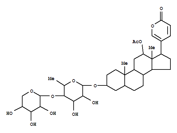 Molecular Structure of 122074-68-4 (Bufa-20,22-dienolide,12-(acetyloxy)-3-[(6-deoxy-4-O-b-D-xylopyranosyl-a-L-mannopyranosyl)oxy]-, (3b,5a,12a)- (9CI))