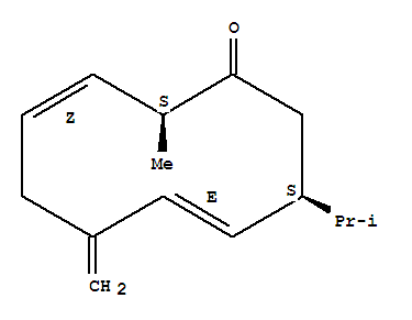 Molecular Structure of 123062-72-6 (3,7-Cyclodecadien-1-one,2-methyl-6-methylene-9-(1-methylethyl)-, (2S,3Z,7E,9S)-)
