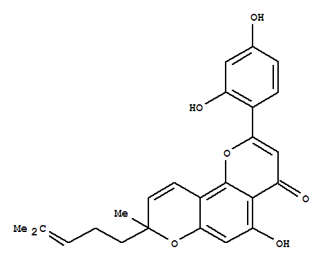 Molecular Structure of 123064-84-6 (4H,8H-Benzo[1,2-b:3,4-b']dipyran-4-one,2-(2,4-dihydroxyphenyl)-5-hydroxy-8-methyl-8-(4-methyl-3-pentenyl)-, (+)- (9CI))