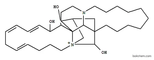 Molecular Structure of 123117-93-1 (1H,16aH-2,16:16,29-Dimethanoazacyclotridecino[1'',2'':1',2']pyrido[3',4':2,3]pyrrolo[1,2-a]azacyclotetradecin-29-ium,2,2a,3,4,6,7,8,9,10,11,12,13,14,15,17,18,23,26,27,28-eicosahydro-17,18,30-trihydroxy-,(2S,2aR,16R,16aS,16bS,17S,18R,19E,21Z,24Z,29S,30S)-)