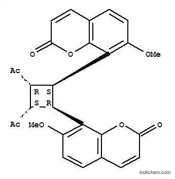Molecular Structure of 123672-84-4 (2H-1-Benzopyran-2-one,8,8'-[(1R,2S,3R,4S)-3,4-diacetyl-1,2-cyclobutanediyl]bis[7-methoxy-, rel- (9CI))
