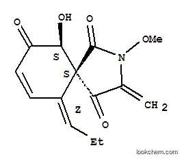 Molecular Structure of 123748-61-8 (2-Azaspiro[4.5]dec-8-ene-1,4,7-trione,6-hydroxy-2-methoxy-3-methylene-10-propylidene-, (5R,6R,10Z)-rel-)