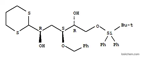 Molecular Structure of 123920-11-6 (D-ribo-Hexose, 3-deoxy-6-O-(1,1-dimethylethyl)diphenylsilyl-4-O-(phenylmethyl)-, cyclic 1,3-propanediyl dithioacetal)