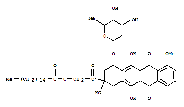 Hexadecanoic acid,2-[(2S,4S)-4-[(2,6-dideoxy-a-L-lyxo-hexopyranosyl)oxy]-1,2,3,4,6,11-hexahydro-2,5,12-trihydroxy-7-methoxy-6,11-dioxo-2-naphthacenyl]-2-oxoethylester (9CI)