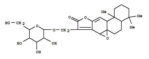 Molecular Structure of 124681-12-5 (1H-Oxireno[1,10a]phenanthro[3,2-b]furan-9(7aH)-one,8-[(b-D-glucopyranosyloxy)methyl]-2,3,4,4a,5,6,11a,11b-octahydro-4,4,11b-trimethyl-,(4aR,6aS,7aR,11aS,11bR)- (9CI))