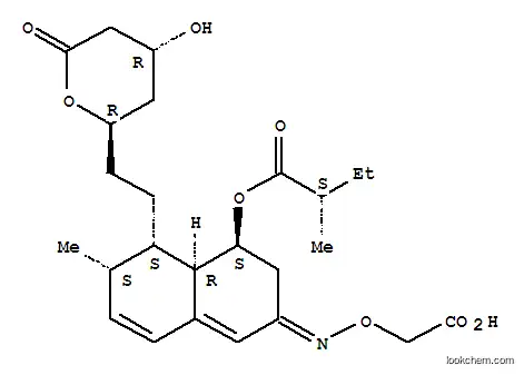Molecular Structure of 124773-82-6 (Butanoic acid,2-methyl-,(1S,7S,8S,8aR)-3-[(carboxymethoxy)imino]-1,2,3,7,8,8a-hexahydro-7-methyl-8-[2-[(2R,4R)-tetrahydro-4-hydroxy-6-oxo-2H-pyran-2-yl]ethyl]-1-naphthalenylester, (2S)-)