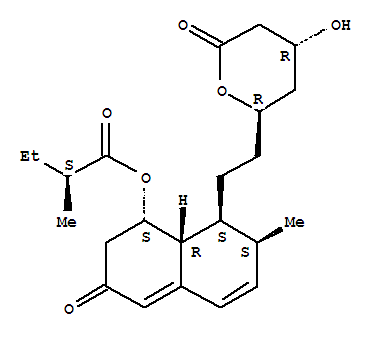 Molecular Structure of 124773-83-7 (Butanoic acid,2-methyl-,(1S,7S,8S,8aR)-1,2,3,7,8,8a-hexahydro-7-methyl-3-oxo-8-[2-[(2R,4R)-tetrahydro-4-hydroxy-6-oxo-2H-pyran-2-yl]ethyl]-1-naphthalenylester, (2S)-)