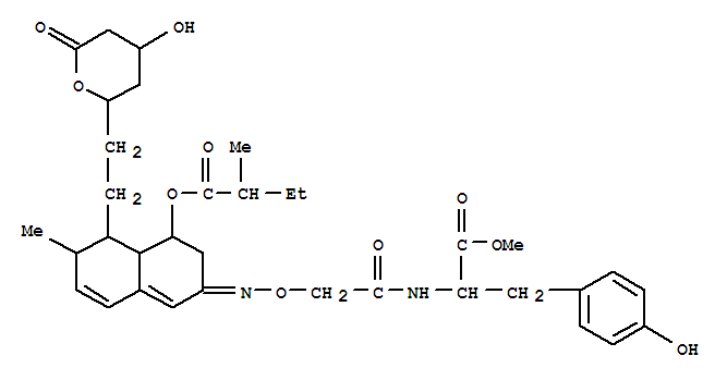 Molecular Structure of 124773-88-2 (L-Tyrosine,N-[[[[(4S,4aR,5S,6S)-4,4a,5,6-tetrahydro-6-methyl-4-[(2S)-2-methyl-1-oxobutoxy]-5-[2-[(2R,4R)-tetrahydro-4-hydroxy-6-oxo-2H-pyran-2-yl]ethyl]-2(3H)-naphthalenylidene]amino]oxy]acetyl]-,methyl ester (9CI))
