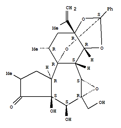 Molecular Structure of 124903-93-1 (6H-2,8b-Epoxyoxireno[6,7]azuleno[5,4-e]-1,3-benzodioxol-6-one,dodecahydro-5,5a-dihydroxy-4a-(hydroxymethyl)-7,9-dimethyl-10a-(1-methylethenyl)-2-phenyl-,(2S,3aR,3bS,3cS,4aR,5S,5aS,8aR,8bR,9R,10aR)-)