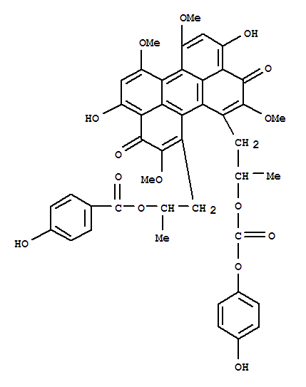 Molecular Structure of 125411-35-0 (Benzoic acid,4-hydroxy-,1,1'-[(1,6-dihydro-7,12-dihydroxy-2,5,9,10-tetramethoxy-3,4-perylenediyl)bis[(1R)-1-methyl-2,1-ethanediyl]]ester)