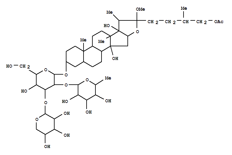 Molecular Structure of 125456-48-6 (b-D-Glucopyranoside, (3b,5a,22a,25R)-26-(acetyloxy)-14,17-dihydroxy-22-methoxyfurostan-3-yl O-a-L-arabinopyranosyl-(1®3)-O-[6-deoxy-a-L-mannopyranosyl-(1®2)]- (9CI))