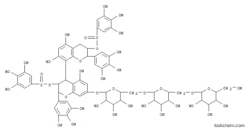 Molecular Structure of 125579-38-6 (Benzoic acid,3,4,5-trihydroxy-, (2R,2'R,3R,3'R,4S)-7-[(O-b-D-glucopyranosyl-(1&reg;6)-O-b-D-glucopyranosyl-(1&reg;6)-b-D-glucopyranosyl)oxy]-3,3',4,4'-tetrahydro-5,5',7'-trihydroxy-2,2'-bis(3,4,5-trihydroxyphenyl)[4,8'-bi-2H-1-benzopyran]-3,3'-diylester (9CI))