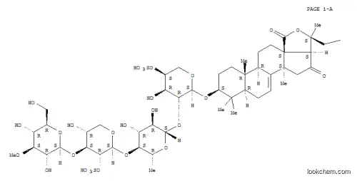 Molecular Structure of 125640-31-5 (Lanost-7-en-18-oicacid, 20-hydroxy-3-[(O-3-O-methyl-b-D-glucopyranosyl-(1®3)-O-2-O-sulfo-b-D-xylopyranosyl-(1®4)-O-6-deoxy-b-D-glucopyranosyl-(1®2)-4-O-sulfo-b-D-xylopyranosyl)oxy]-16,23-dioxo-, g-lactone, (3b)- (9CI))