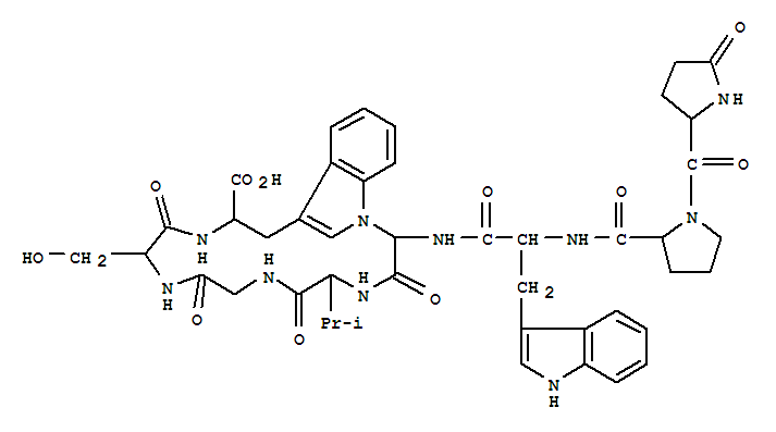 L-Tryptophan,L-valylglycyl-L-seryl-1-[carboxy[(5-oxo-L-prolyl-L-prolyl-L-tryptophyl)amino]methyl]-,(41&reg;1)-lactam