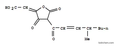 Molecular Structure of 126228-66-8 (Acetic acid,[dihydro-4-(4-methyl-1-oxo-2-octenyl)-3,5-dioxo-2(3H)-furanylidene]- (9CI))