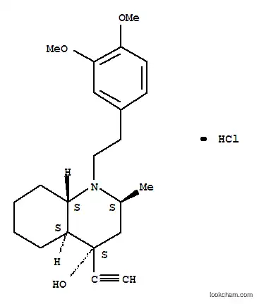 Molecular Structure of 126356-27-2 ((2R,4R,4aR,8aR)-1-[2-(3,4-dimethoxyphenyl)ethyl]-4-ethynyl-2-methyldecahydroquinolin-4-ol hydrochloride)