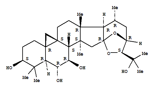 Molecular Structure of 126518-64-7 (9,19-Cyclolanostane-3,6,7,25-tetrol,16,23:16,24-diepoxy-, (3b,6a,7b,16a,23R,24S)- (9CI))