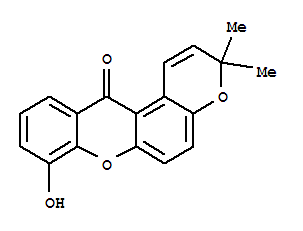 Molecular Structure of 127214-78-2 (Pyrano[3,2-a]xanthen-12(3H)-one,8-hydroxy-3,3-dimethyl-)