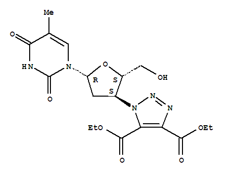 Molecular Structure of 127479-61-2 (Thymidine,3'-[4,5-bis(ethoxycarbonyl)-1H-1,2,3-triazol-1-yl]-3'-deoxy- (9CI))