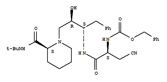 Carbamic acid,[1-(cyanomethyl)-2-[[3-[2-[[(1,1-dimethylethyl)amino]carbonyl]-1-piperidinyl]-2-hydroxy-1-(phenylmethyl)propyl]amino]-2-oxoethyl]-,phenylmethyl ester, [2S-[1[1R*(R*),2S*],2R*]]- (9CI)