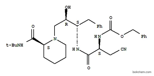 Molecular Structure of 127749-98-8 (benzyl [(2S)-1-({(2S,3R)-4-[(2S)-2-(tert-butylcarbamoyl)piperidin-1-yl]-3-hydroxy-1-phenylbutan-2-yl}amino)-3-cyano-1-oxopropan-2-yl]carbamate)