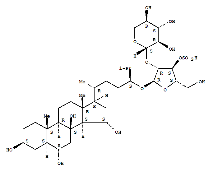 Molecular Structure of 128269-47-6 (Cholestane-3,6,8,15-tetrol,24-[(3-O-sulfo-2-O-b-D-xylopyranosyl-a-L-arabinofuranosyl)oxy]-, (3b,5a,6a,15a,24S)- (9CI))