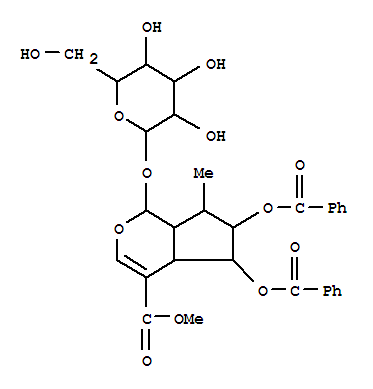 Cyclopenta[c]pyran-4-carboxylicacid, 5,6-bis(benzoyloxy)-1-(b-D-glucopyranosyloxy)-1,4a,5,6,7,7a-hexahydro-7-methyl-, methyl ester,(1S,4aS,5S,6R,7R,7aR)- (9CI)