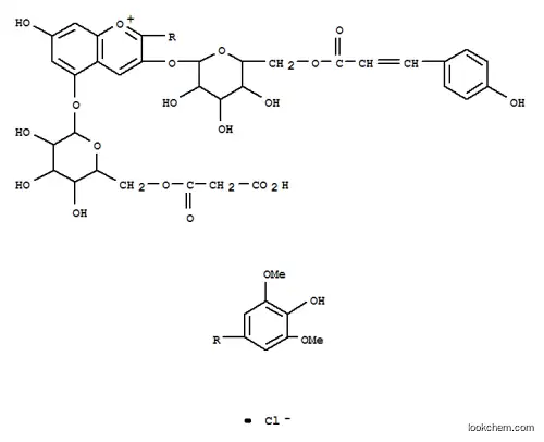 Molecular Structure of 128508-48-5 (1-Benzopyrylium,5-[[6-O-(carboxyacetyl)-b-D-glucopyranosyl]oxy]-7-hydroxy-2-(4-hydroxy-3,5-dimethoxyphenyl)-3-[[6-O-[(2E)-3-(4-hydroxyphenyl)-1-oxo-2-propenyl]-b-D-glucopyranosyl]oxy]-, chloride(9CI))