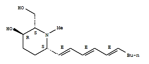 Molecular Structure of 129011-71-8 (2-Piperidinemethanol,6-(1E,3E,5E)-1,3,5-decatrien-1-yl-3-hydroxy-1-methyl-, (2S,3R,6S)-)