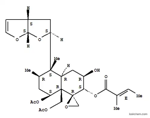 Molecular Structure of 129145-62-6 (2-Butenoic acid,2-methyl-,(1R,2S,3R,4aR,5S,6R,8S,8aR)-8-(acetyloxy)-8a-[(acetyloxy)methyl]octahydro-3-hydroxy-5,6-dimethyl-5-[(2S,3aS,6aS)-2,3,3a,6a-tetrahydrofuro[2,3-b]furan-2-yl]spiro[naphthalene-1(2H),2'-oxiran]-2-ylester, (2E)-)