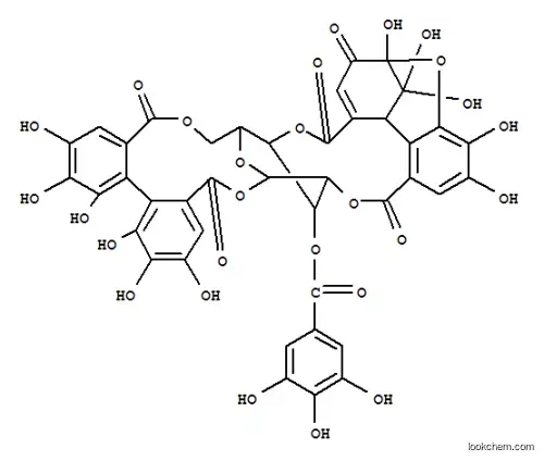 Molecular Structure of 130036-75-8 (b-D-Glucopyranose, cyclic 2&reg;7:4&reg;5-[(2R,6R)-3,6-dihydro-2,9,10,11,11-pentahydroxy-3-oxo-2,6-methano-2H-1-benzoxocin-5,7-dicarboxylate]cyclic 1,6-[(1S)-4,4',5,5',6,6'-hexahydroxy[1,1'-biphenyl]-2,2'-dicarboxylate]3-(3,4,5-trihydroxybenzoate) (9CI))