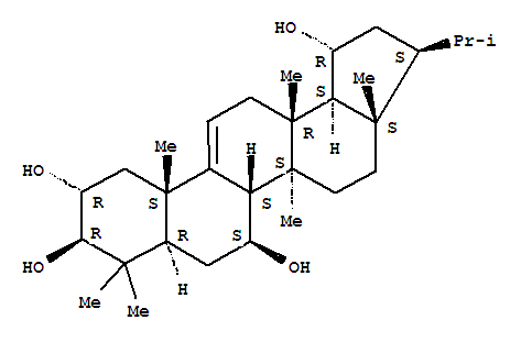 Molecular Structure of 130288-63-0 (A'-Neo-26,28-dinorgammacer-9(11)-ene-2,3,7,19-tetrol,13,17-dimethyl-, (2a,3b,7b,19a,21b)-)