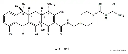 Molecular Structure of 13040-98-7 (2-Naphthacenecarboxamide,N-[[4-[[(aminoiminomethyl)amino]iminomethyl]-1-piperazinyl]methyl]-4-(dimethylamino)-1,4,4a,5,5a,6,11,12a-octahydro-3,6,10,12,12a-pentahydroxy-6-methyl-1,11-dioxo-,hydrochloride (1:2), (4S,4aS,5aS,6S,12aS)-)