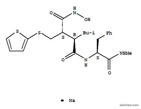 Molecular Structure of 130464-84-5 ((2S,3R)-N-Hydroxy-N'-[(2S)-1-methylamino-1-oxo-3-phenylpropan-2-yl]-3-(2-methylpropyl)-2-(thiophen-2-ylsulfanylmethyl)butanediamide sodium salt)