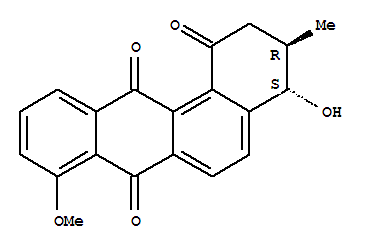 Molecular Structure of 130548-09-3 (Benz[a]anthracene-1,7,12(2H)-trione,3,4-dihydro-4-hydroxy-8-methoxy-3-methyl-, (3R,4S)-)