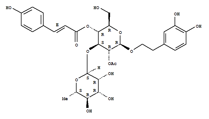 Molecular Structure of 130756-25-1 (b-D-Glucopyranoside,2-(3,4-dihydroxyphenyl)ethyl 3-O-(6-deoxy-a-L-mannopyranosyl)-, 2-acetate4-[(2E)-3-(4-hydroxyphenyl)-2-propenoate])