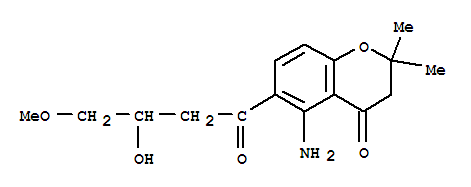 Molecular Structure of 130767-47-4 (4H-1-Benzopyran-4-one,5-amino-2,3-dihydro-6-(3-hydroxy-4-methoxy-1-oxobutyl)-2,2-dimethyl- (9CI))
