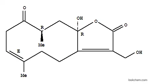 Molecular Structure of 130848-52-1 (Cyclodeca[b]furan-2,9(4H,10H)-dione,5,8,11,11a-tetrahydro-11a-hydroxy-3-(hydroxymethyl)-6,10-dimethyl-,(6E,10R,11aR)- (9CI))
