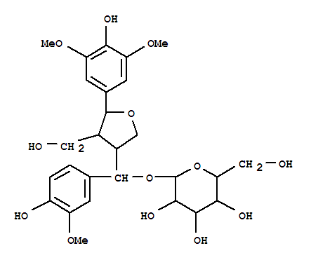 Molecular Structure of 131653-22-0 (b-D-Glucopyranoside,(S)-(4-hydroxy-3-methoxyphenyl)[(3S,4R,5S)-tetrahydro-5-(4-hydroxy-3,5-dimethoxyphenyl)-4-(hydroxymethyl)-3-furanyl]methyl(9CI))