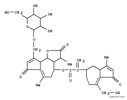 Molecular Structure of 131870-92-3 (5-Azuleneacetic acid,1,3a,4,5,6,7-hexahydro-8-(hydroxymethyl)-3-methyl-a-methylene-1-oxo-, (3S,3aR,4S,9aS,9bR)-9-[(b-D-glucopyranosyloxy)methyl]-2,3,3a,4,5,7,9a,9b-octahydro-3,6-dimethyl-2,7-dioxoazuleno[4,5-b]furan-4-ylester, (3aS,5R)- (9CI))