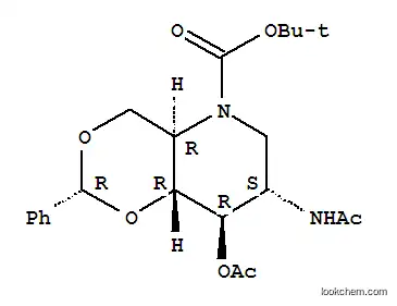 Molecular Structure of 133697-31-1 (2-Acetamido-3-O-acetyl-4,6-benzylidene-N-Boc-1,2,5-trideoxy-1,5-imino-glucitol)