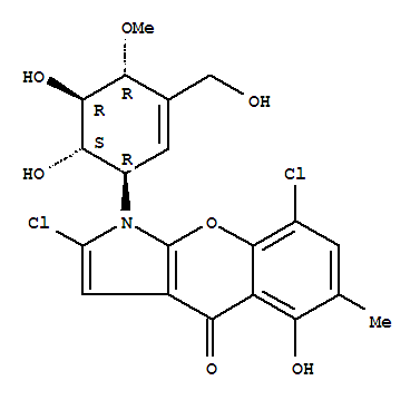Molecular Structure of 139636-04-7 ([1]Benzopyrano[2,3-b]pyrrol-4(1H)-one,2,8-dichloro-1-[(1R,4R,5R,6S)-5,6-dihydroxy-3-(hydroxymethyl)-4-methoxy-2-cyclohexen-1-yl]-5-hydroxy-6-methyl-)