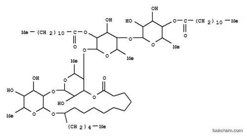 Molecular Structure of 139638-42-9 (Hexadecanoic acid,11-[[O-6-deoxy-4-O-(1-oxododecyl)-a-L-mannopyranosyl-(1®4)-O-6-deoxy-2-O-(1-oxododecyl)-a-L-mannopyranosyl-(1®4)-O-6-deoxy-a-L-mannopyranosyl-(1®2)-6-deoxy-b-D-galactopyranosyl]oxy]-, intramol. 1,3''-ester,(11S)- (9CI))